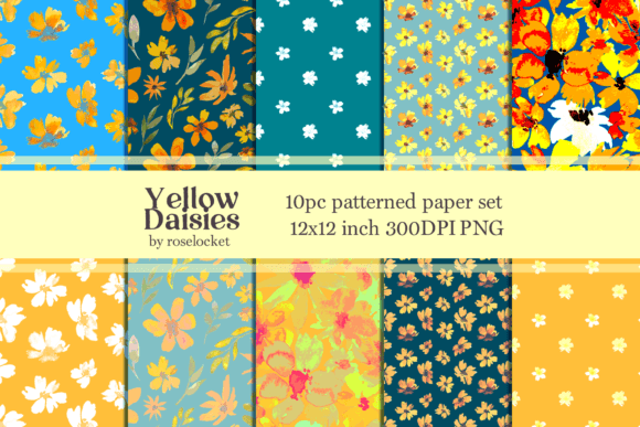 Download Yellow Daisy Digital Paper Patterns - Premium Bundle