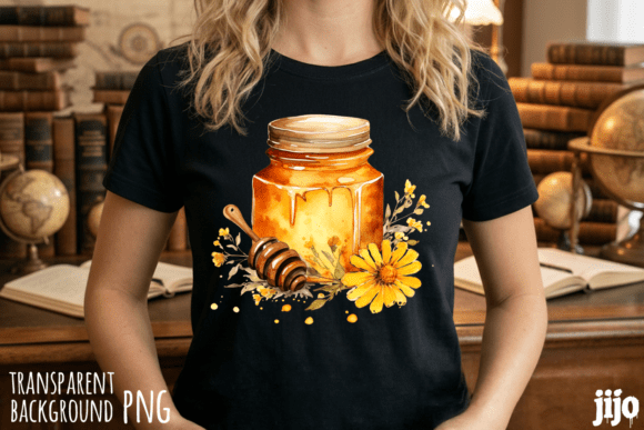 Download Watercolor Honey Jar Dipper PNG - Premium Resources