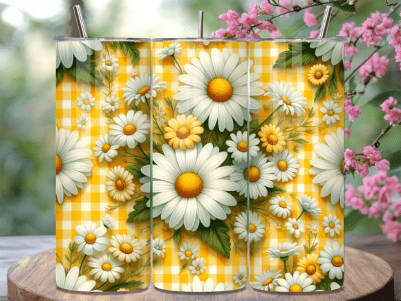 Download Yellow Daisy Gingham Floral Tumbler Wrap - Premium Bundle
