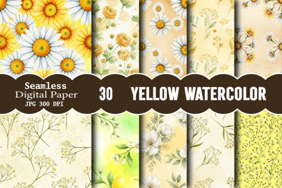 Download Yellow Watercolor Digital Paper -Daisy - Premium Resources