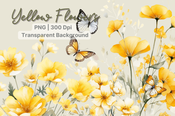 Download Yellow Flower Watercolor Butterfly - Yellow flower Collection